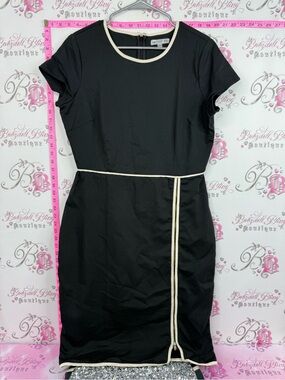 De collection Black Midi Dress with Cream Piping by White House Black Market
